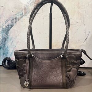 Brighton Taupe Satchel Shoulder Leather Purse HandBag Excellent Shape!